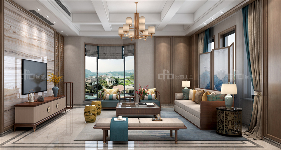 高雅新中式風格效果圖案例,靜享詩意居所(圖1) 整木定制