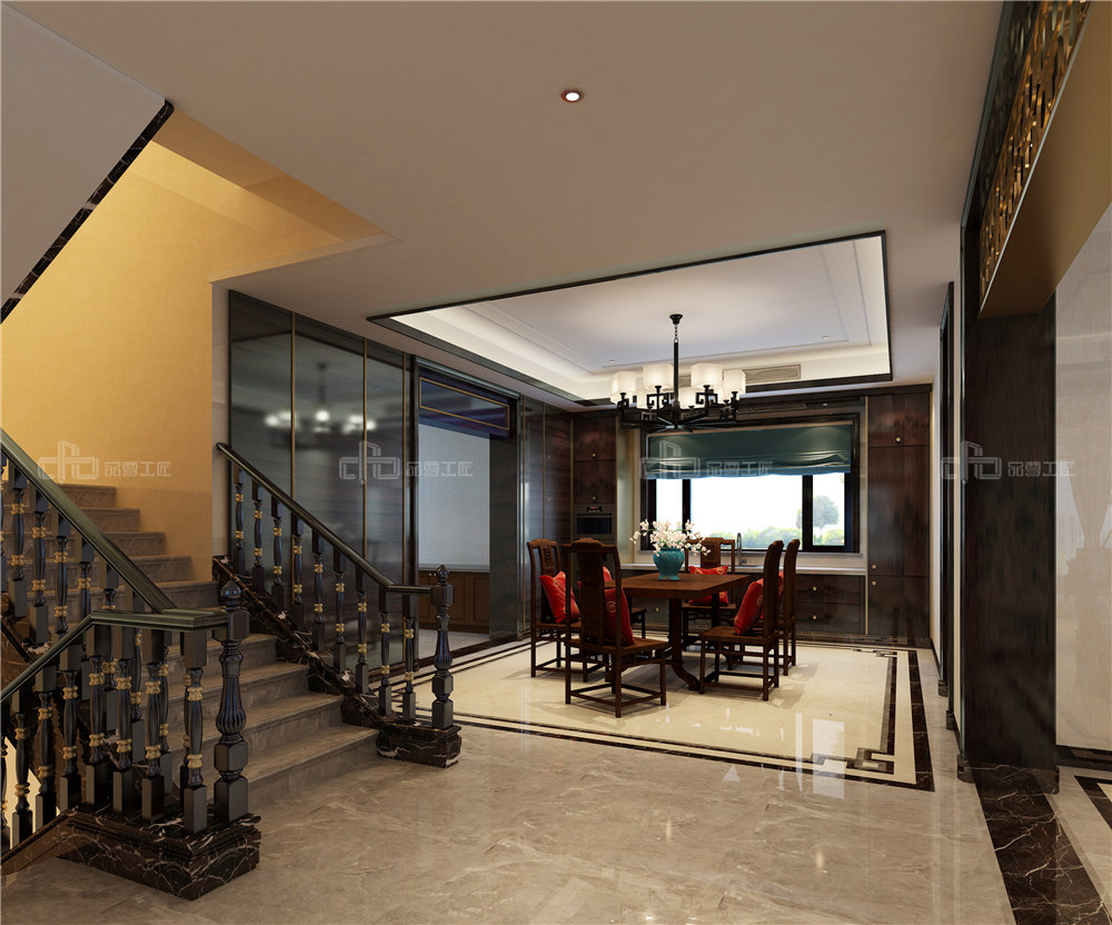 整木定制新中式裝修風(fēng)格 別墅高清效果圖(圖7) 整木定制茶室