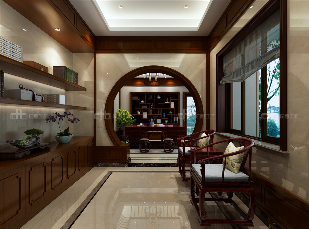 整木定制新中式裝修風(fēng)格 別墅高清效果圖(圖8) 整木定制書房