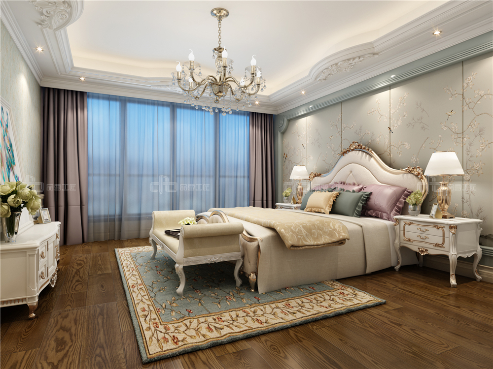 整木定制新中式裝修風(fēng)格 別墅高清效果圖(圖10) 整木定制臥室